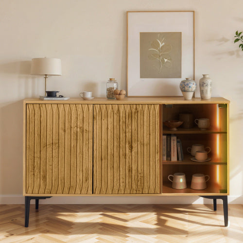 Wooden storage table with light