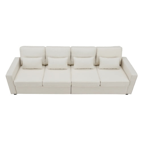 Modern Linen Sofa with Armrest Pockets and Pillows