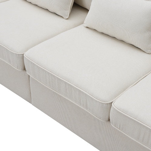 Modern Linen Sofa with Armrest Pockets and Pillows