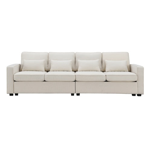 Modern Linen Sofa with Armrest Pockets and Pillows