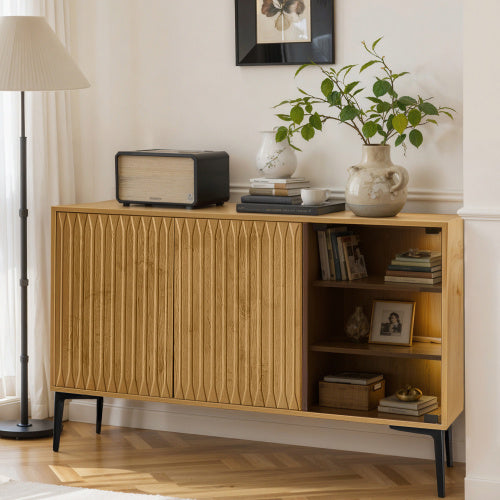 Wooden storage table with light